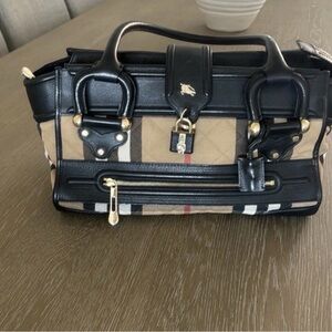 Burberry Beige/Dark Brown Nova Check Canvas And Leather Manor Satchel